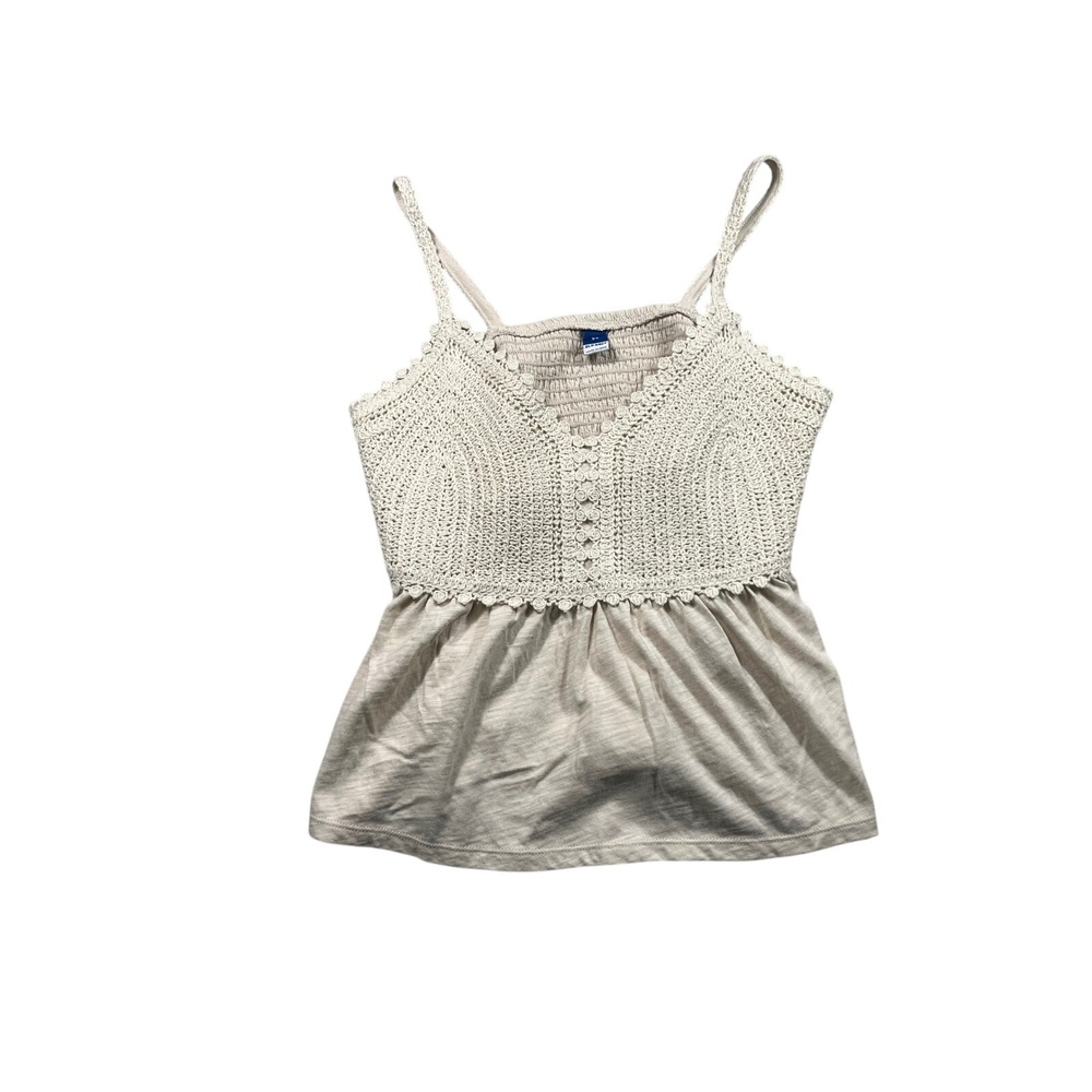 Old Navy XS Cream Crochet Rosette Smocked Babydoll Cami Tank Top